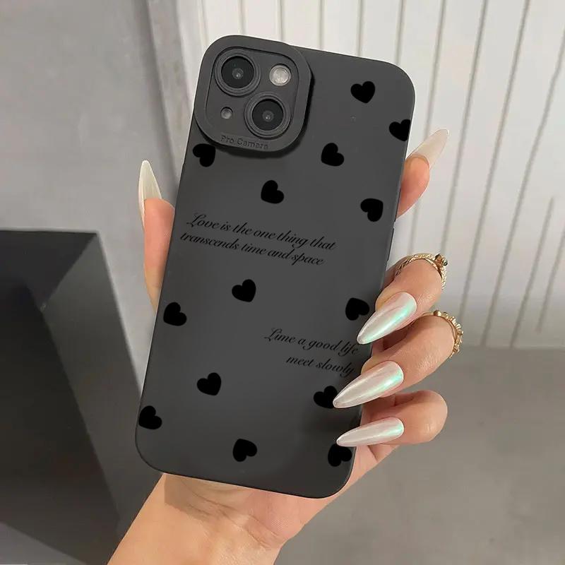 

Black Love Heart Phone Case For iPhone 16 15 14 11 Pro Max 12 13 Mini XS XR X 8 7 Plus SE2 Shockproof Soft Silicone Bumper Cover For iPhone 15 Pro
