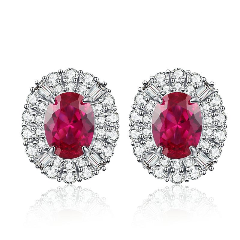 2024 Rose Red & Blue-Green Diamond Women's Sterling Silver Stud Earrings - Exquisite, Versatile & Unique Design