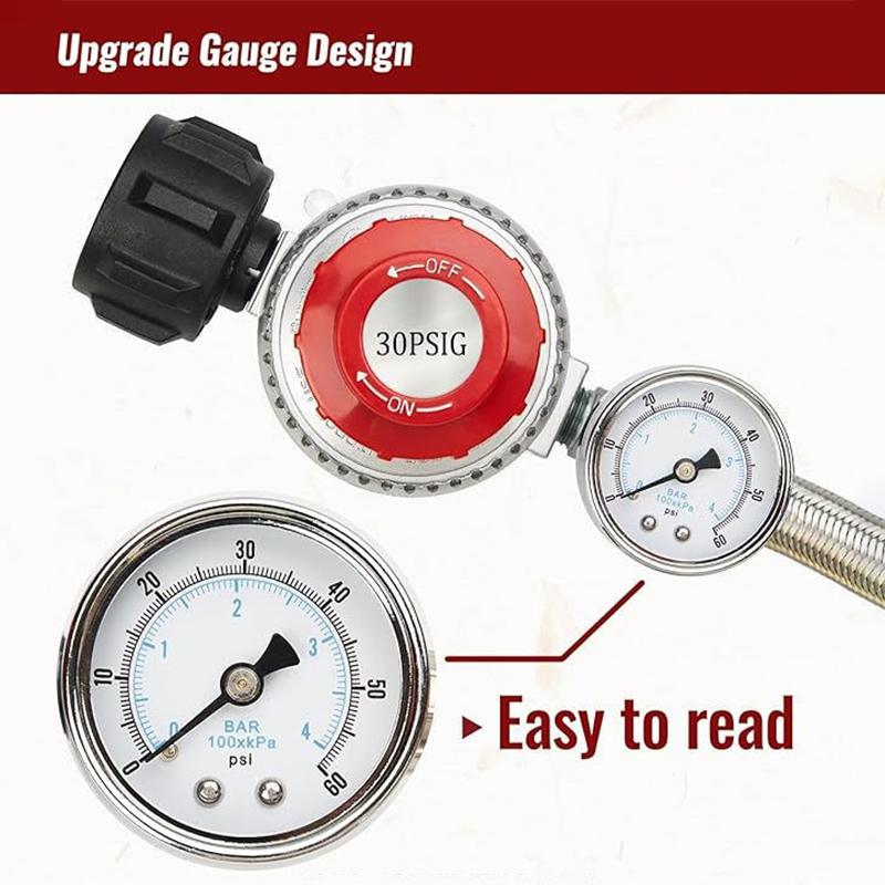 5Ft 0-30 Psi vysokotlaký nastavitelný regulátor propanu s manometrem z nerezové opletené hadice