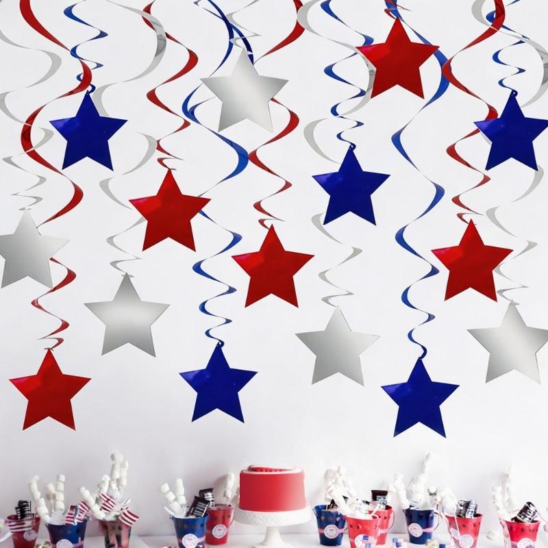 Patriotic Spirals Hanging Decorations For Independence Day Decorative Star Ornaments For Party And Home