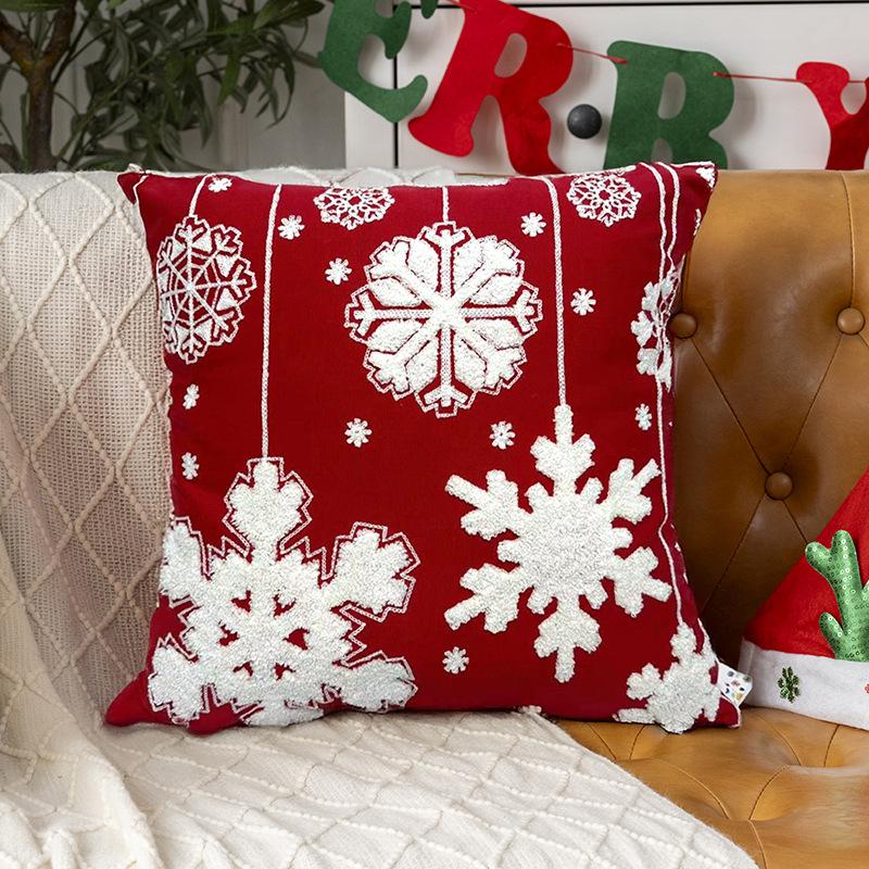 New Christmas Cushion Cover Elegant Embroidered Canvas Snowflake Christmas Tree Decorative Pillowcase for Festive Home Decor 43x43cm 1460₽