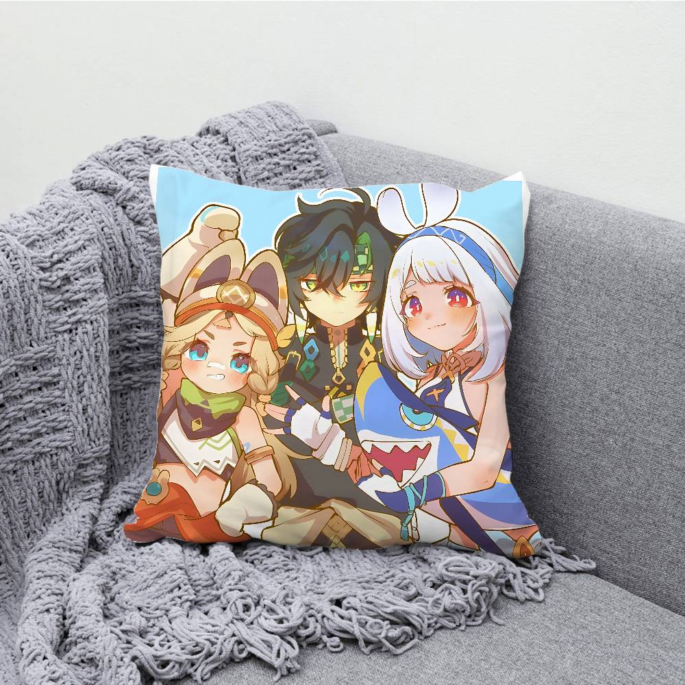 Genshin Impact Kinich Mualani Pillowcases Bedroom Living Room Sofa Home Decor Polyester Cushion Cover with Zipper