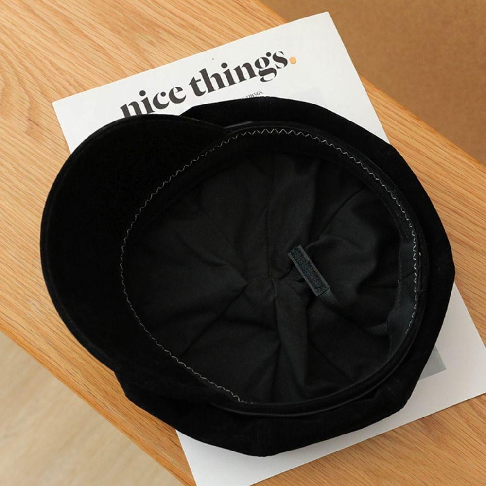 Belt Buckle Suede Octagonal Hat British Style Painter Hat Fashion Pu Leather Beret Travel