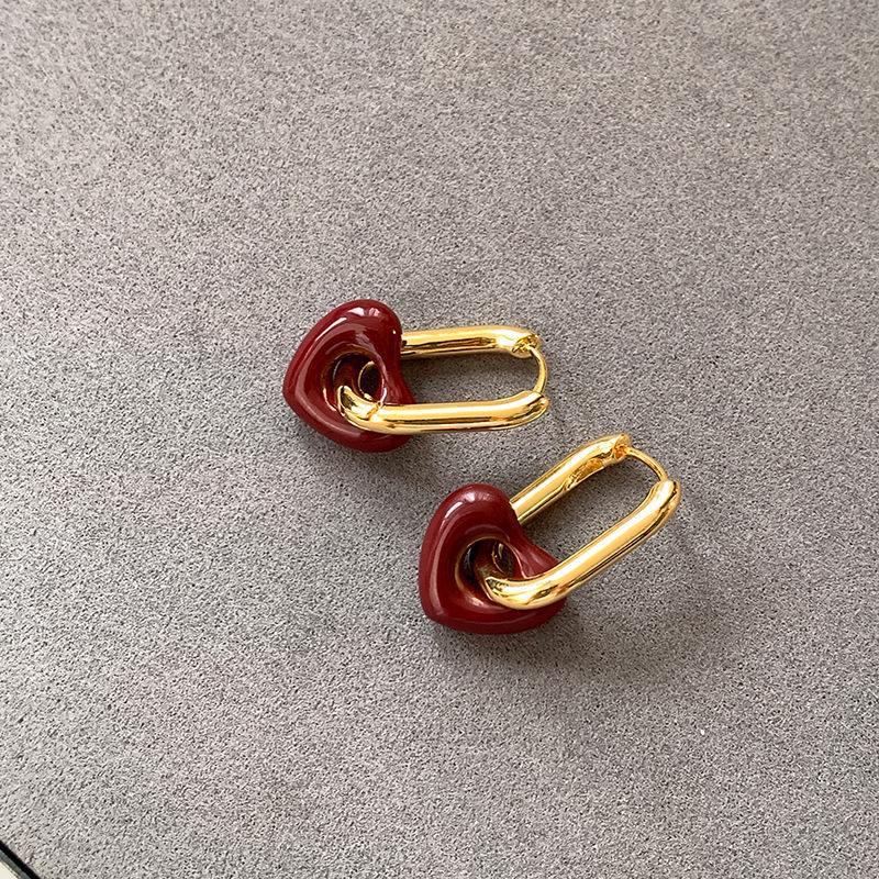 

Комплект из ожерелья в виде сердца с гальваническим покрытием и серег Love для женщин - элегантный дизайн с красной глазурью, высококачественная ключичная цепочка RF539 Red красный