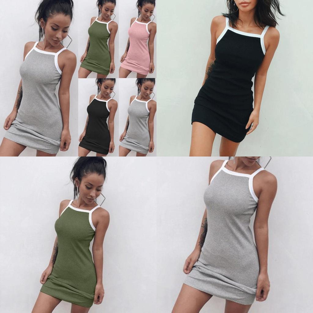 Women Casual Sexy Summer Dress Sleeveless Strap Short Slim Cotton Blend Style