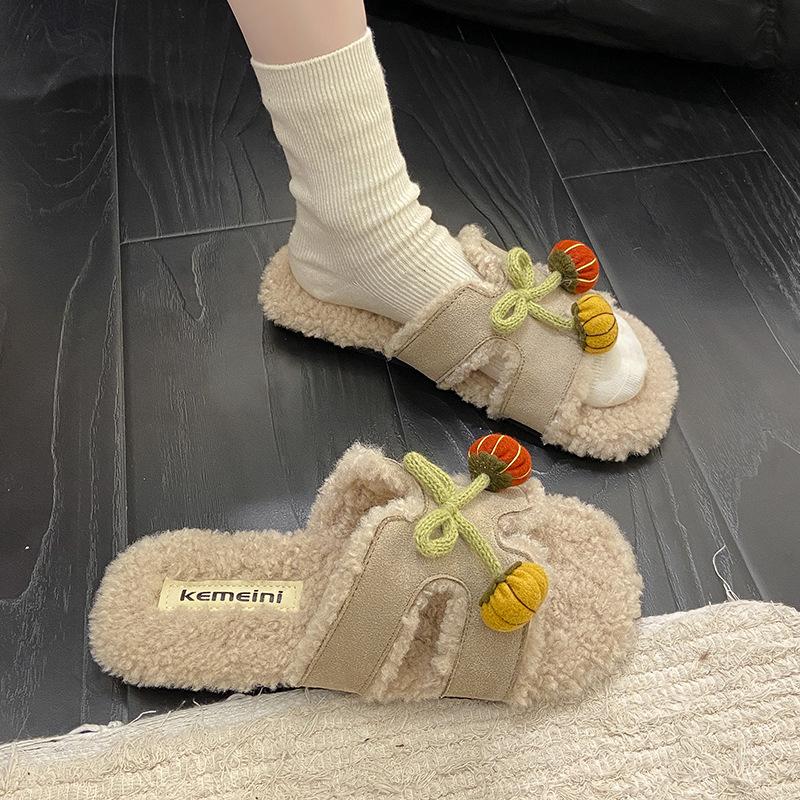 Fashion and versatile casual warm cotton slippers for women in the autumn and winter of 2025, new milk huhu warm huhu outer wear Mao Mao shoes
