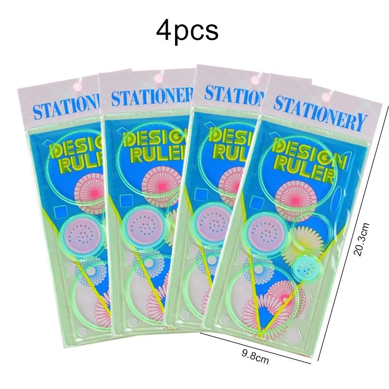 4pcs Spirograph Ruler Children Drawing Toys Multifunctional Magic Set Ruler Versatile Gauge Curve Gear Painting Ruler TMZ