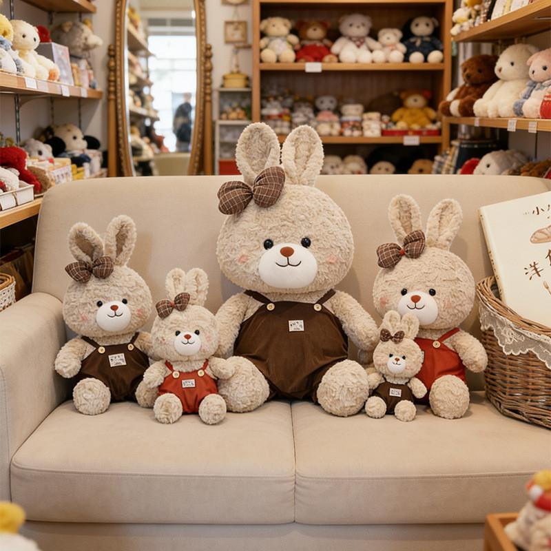 Plush Bunny Doll With Overalls For Kids Birthday Gift And Cuddle Comfort
