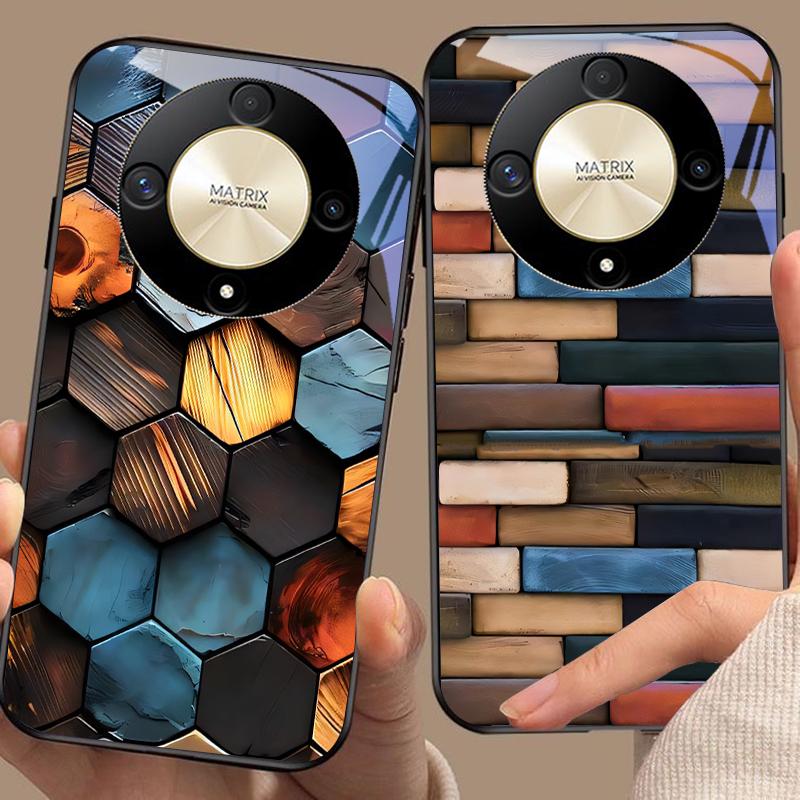 Colorful Wood Grain For Honor Magic 6 50 70 90 Lite X7b 200 Pro Nova 10 Nova 5T X6 P30 Pura 70 Ultra Tempered Glass Phone Case