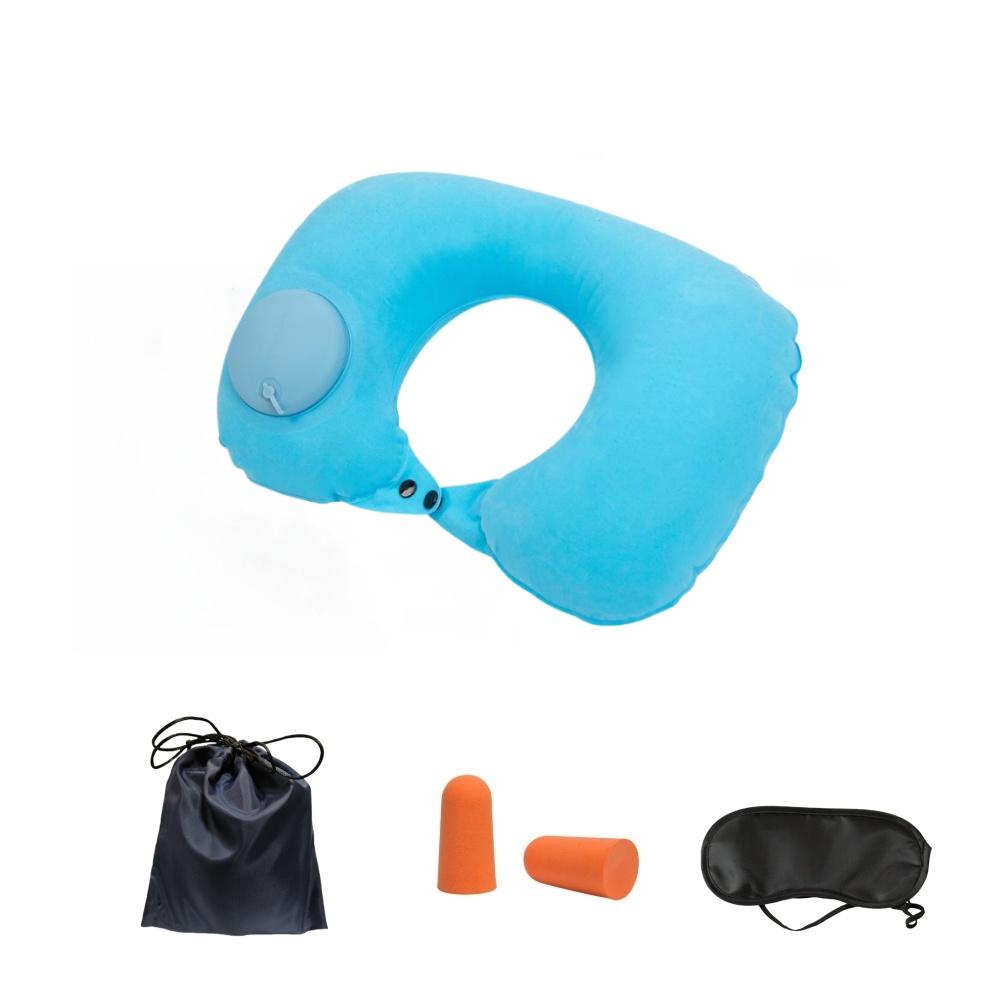 Verstellbares aufblasbares Nackenkissen, Taillenkissen, tragbares aufblasbares Kissen mit Augenmaske, Ohrstöpseln, Handtasche