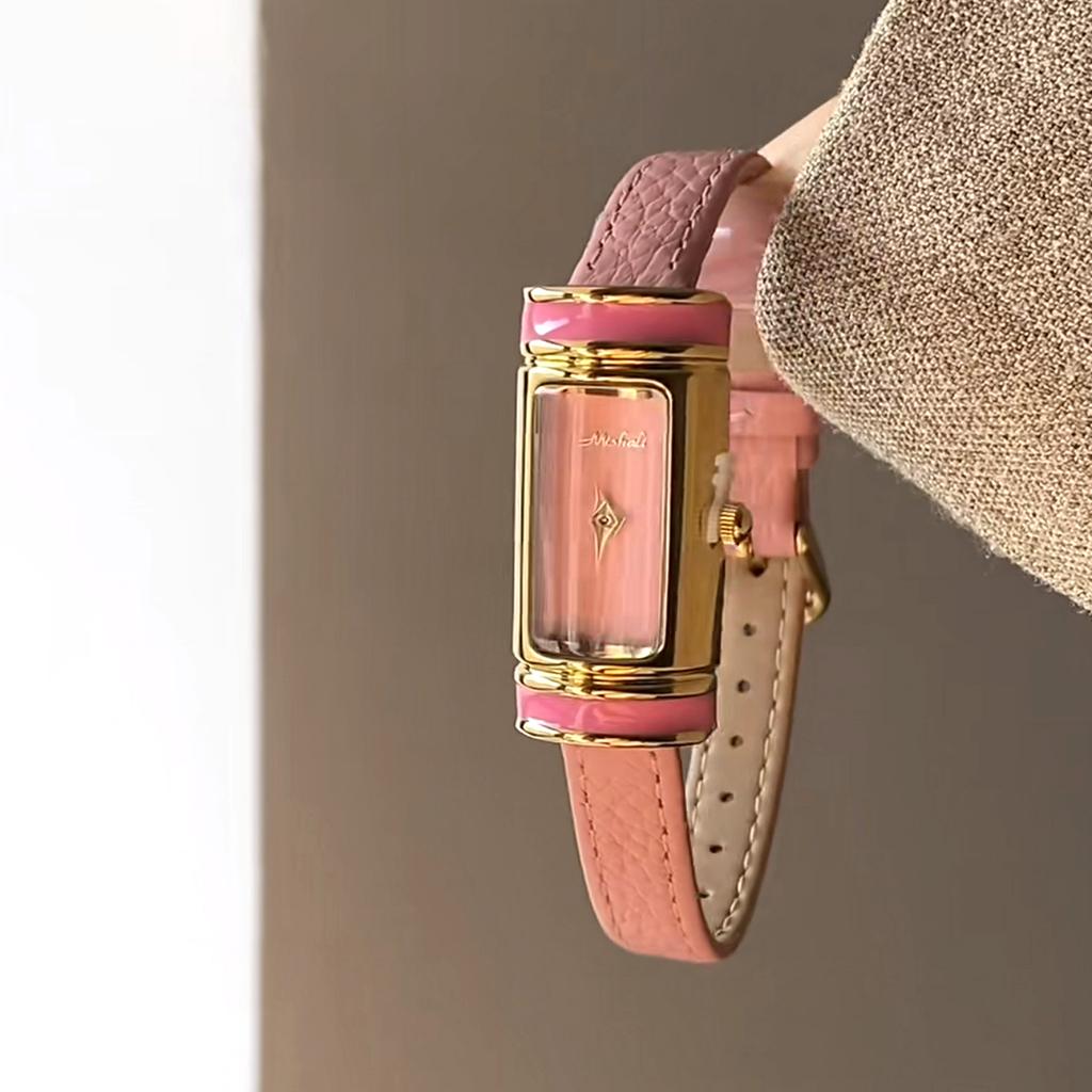 Vintage Slim Rectangle Quartz Watch for Women Elegant Leather Strap Small Bar Wristwatch Minimalist Luxury Daily Dress Ladies Watch