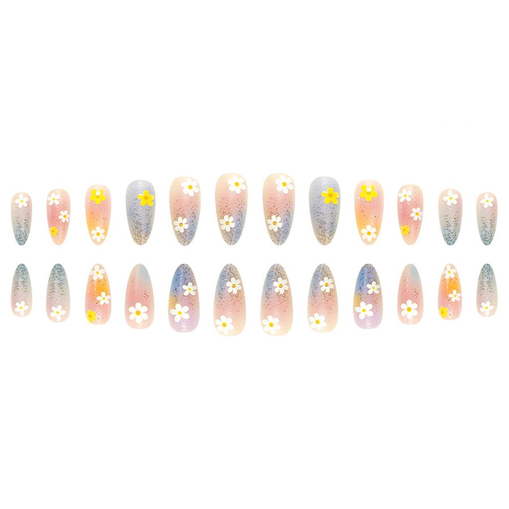 Colored Gradient Glitter Flower Glossy Tear-drop Press-On Nails 24 Pieces Resin Material Comfortable Fit