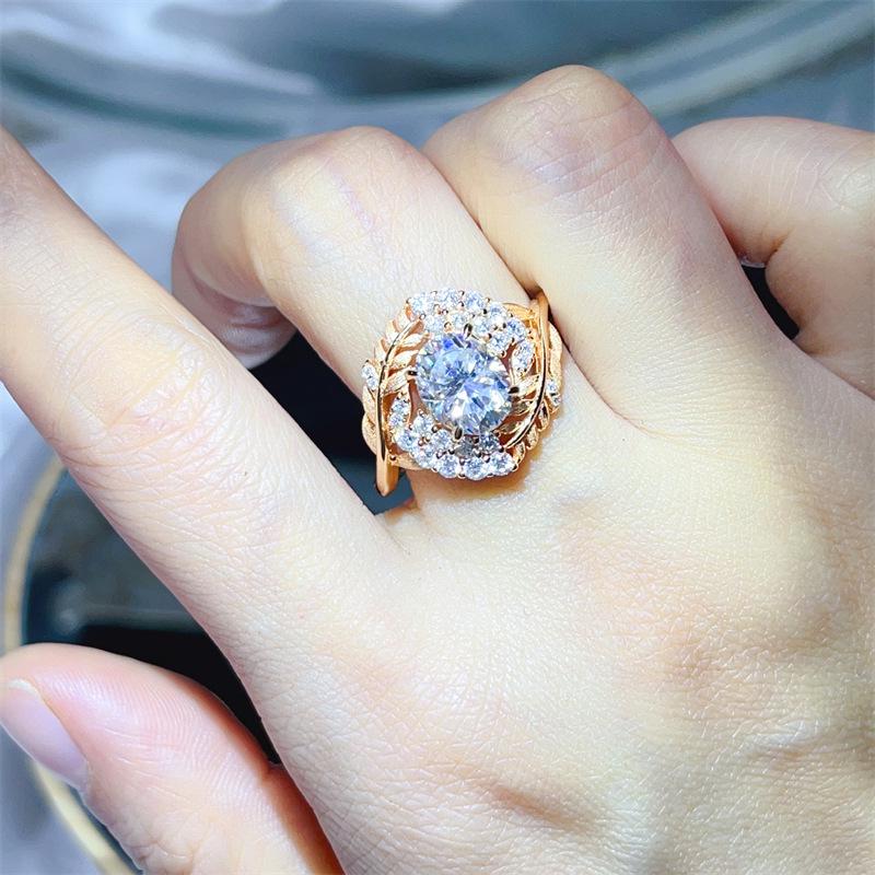 Honey Stew 2 Carat Oval Cut Moissanite Women's Ring in Silver and Gold with Diamond Accent - European American Style