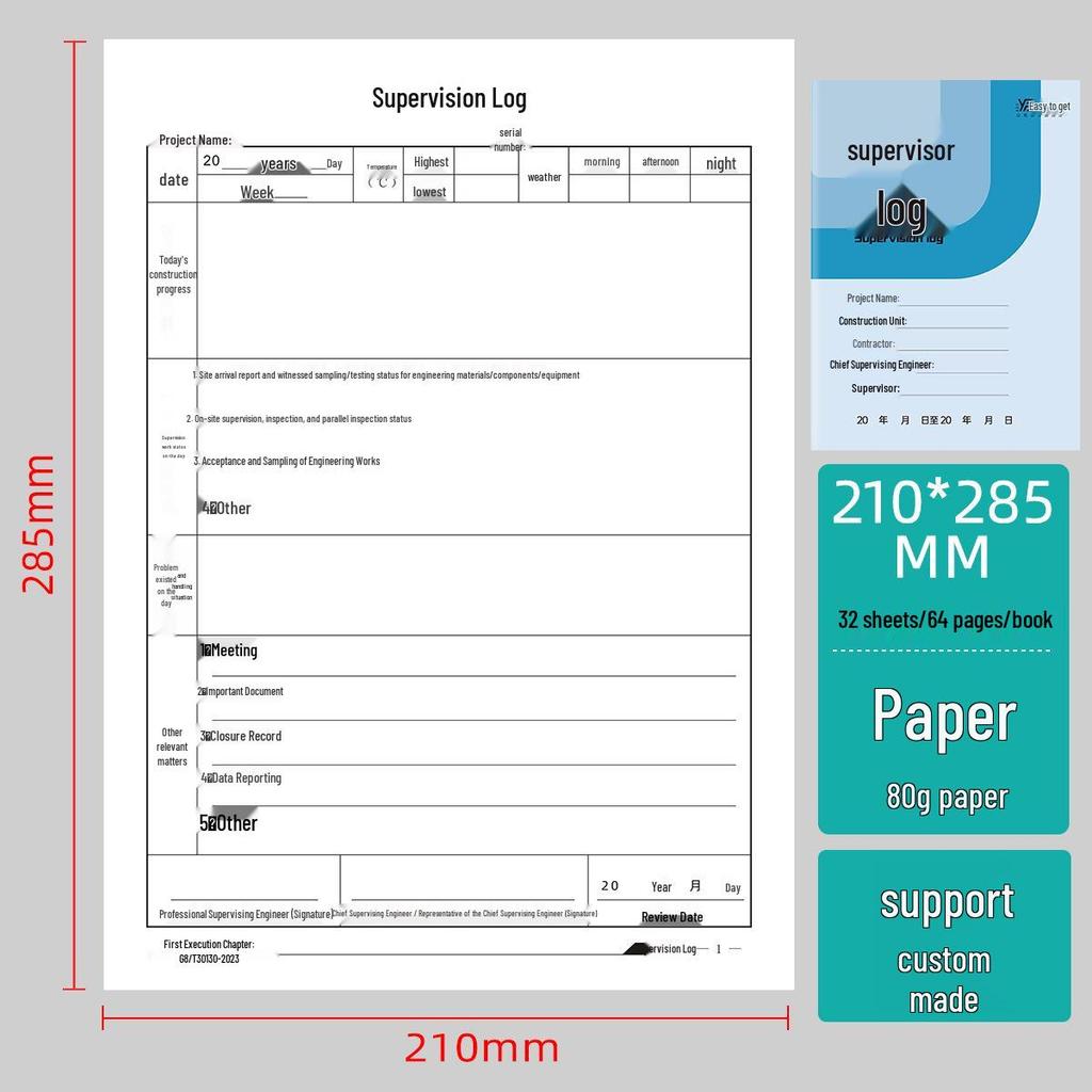 A4 Colored Construction Site Supervision & Daily Logbook