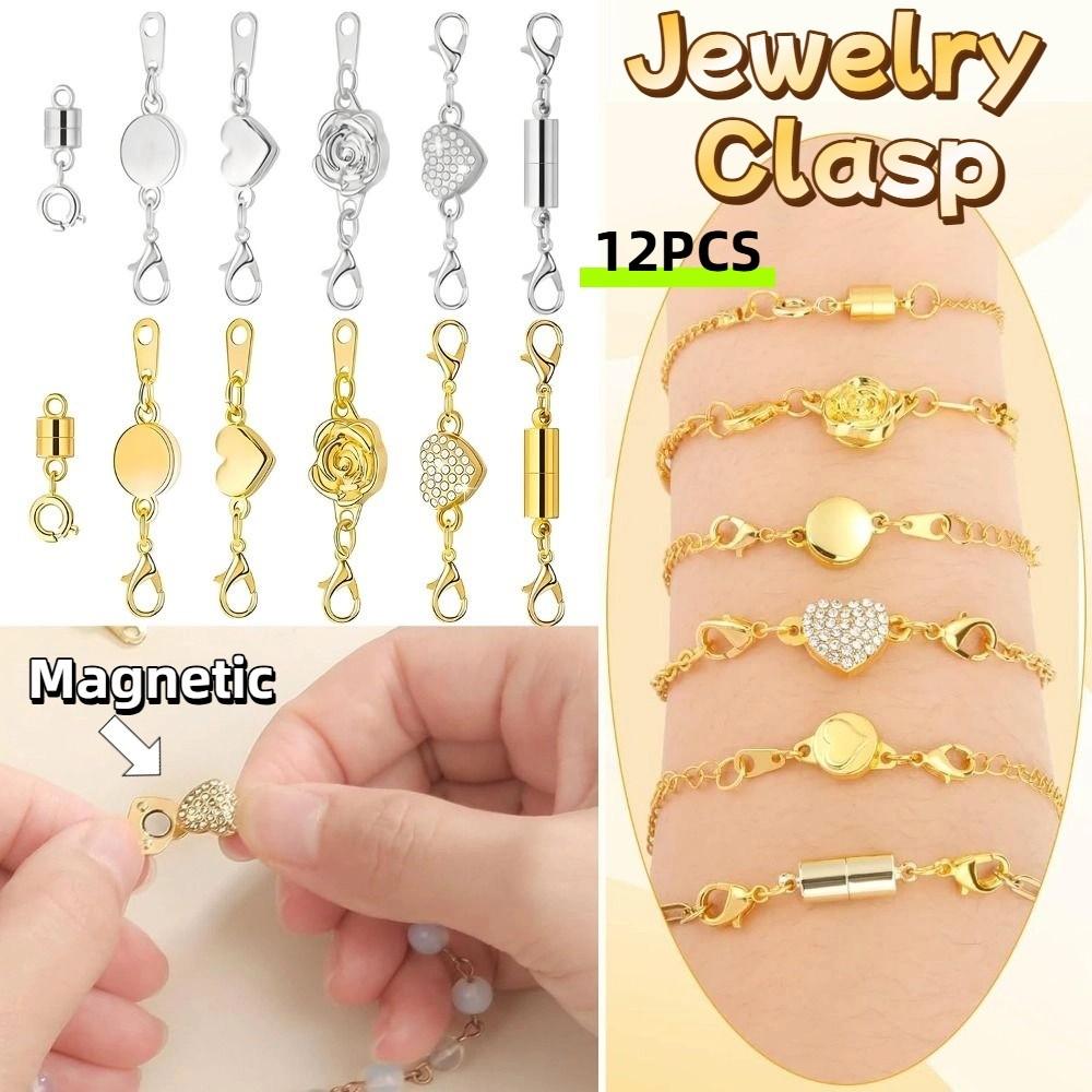 12Pcs Double Head Lobster Magnetic Bracelet Extender Gold/Silver Lobster Clasps  Women