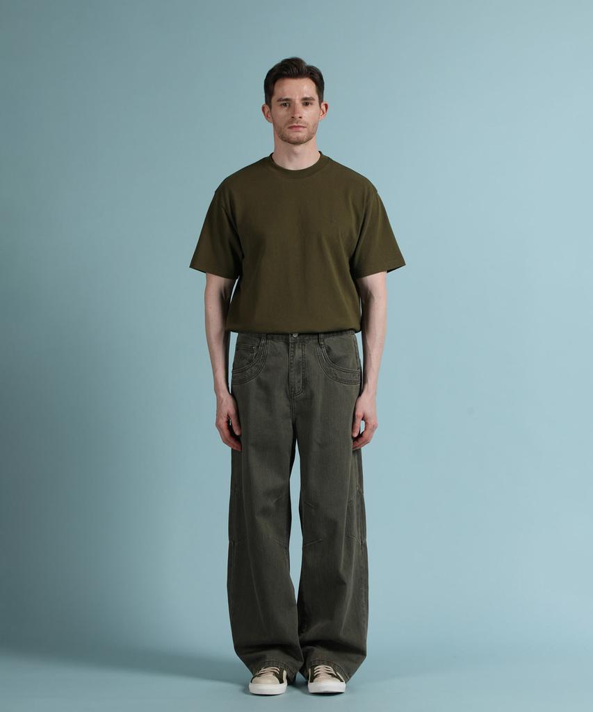 PANICALE Khaki Heavy Cotton Logo Short Sleeve T-Shirt (Type B)