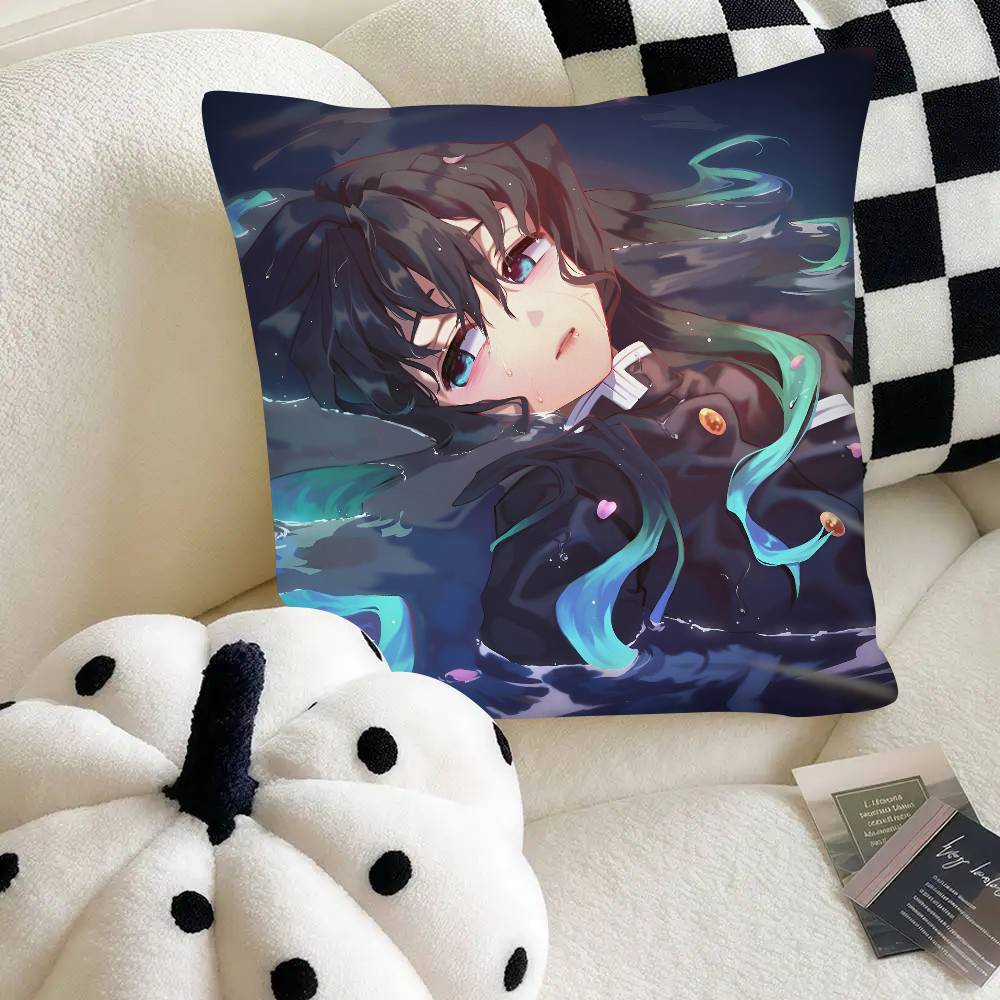 Anime Demon Slayer Muichiro Tokito Pillow Case Fashion Square Pillowcase Bedroom Sofa Room Ins Decoration Leisure