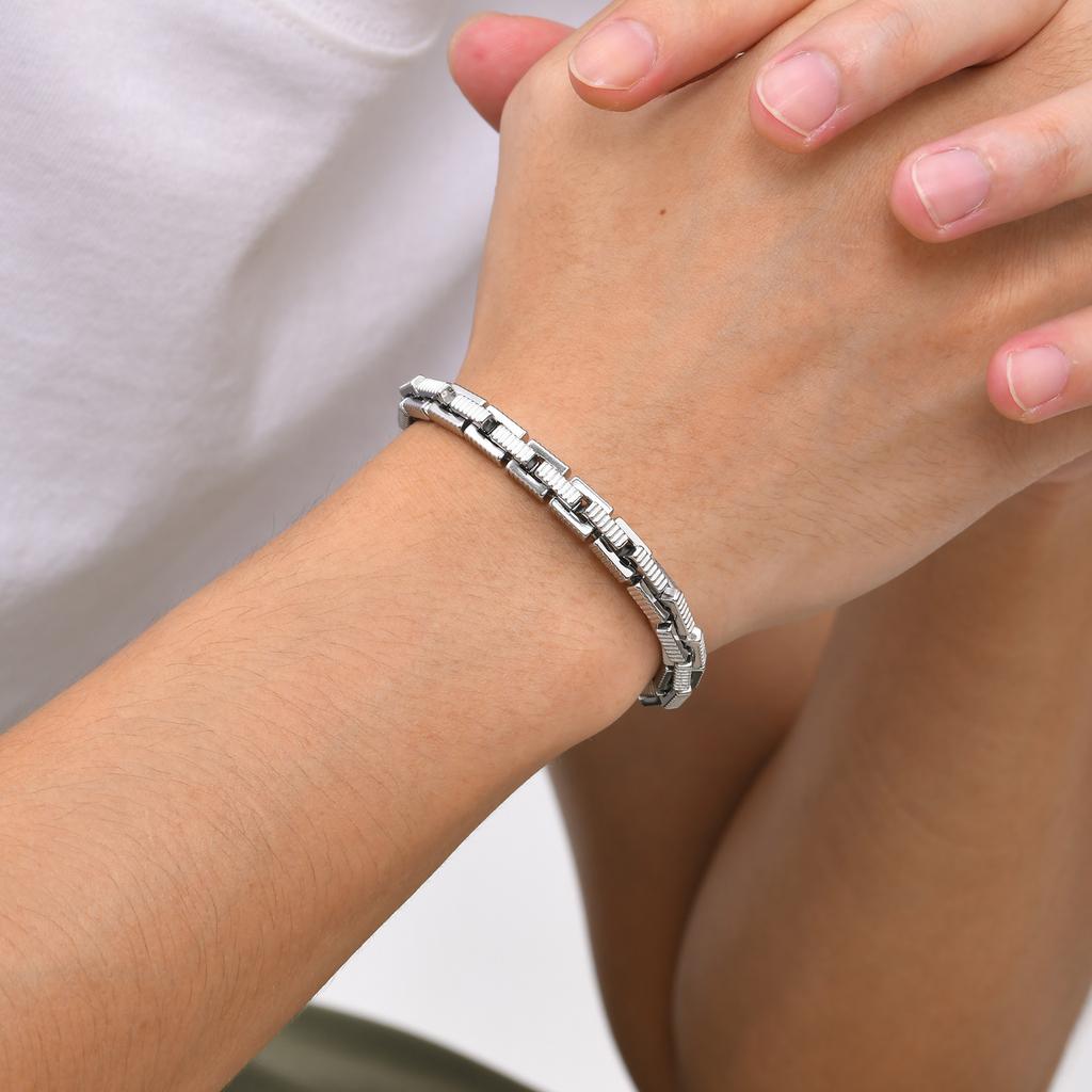Special Design Stainless Steel Chain Bracelet Sawtooth Design Non-Fade Water-Proof Silver Plated Punk Style 21cm Bangle for Men