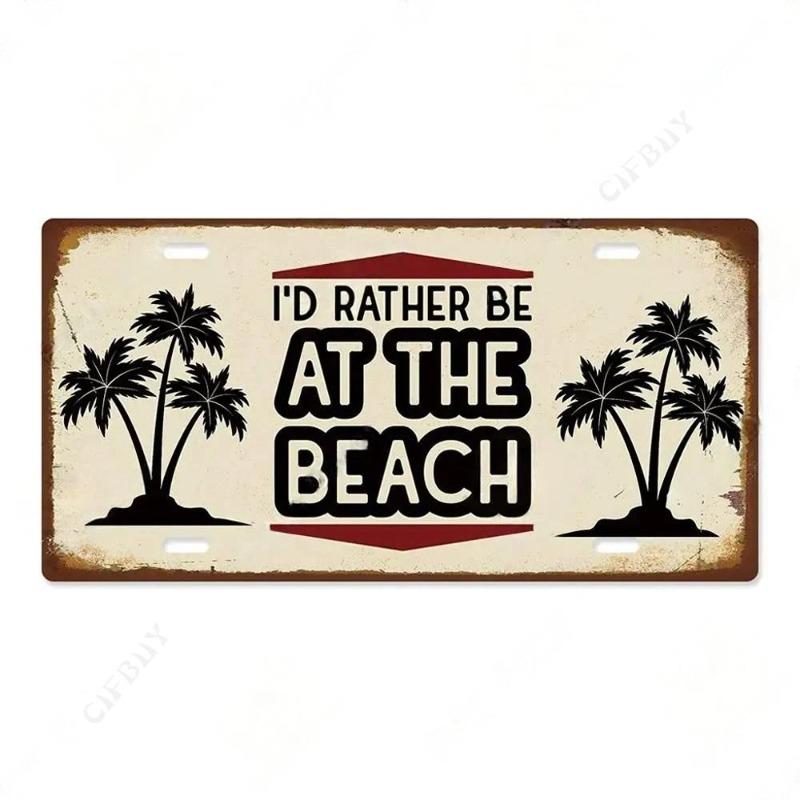 Beach Souvenir License Plate, Seaside Metal Sign 15x30cm