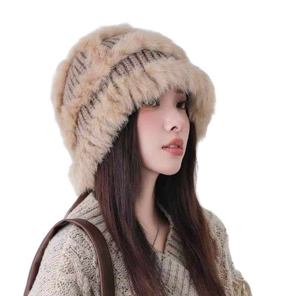 Thick Knit Bucket Hat Wide Brim Winter Hat Fashion Women Headwear Autumn Winter