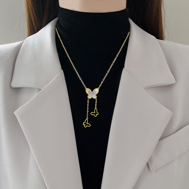 Titanium Steel Fritillary Butterfly Temperament Personality Minimalist Furnace Real Gold Necklace Female Collarbone Chain