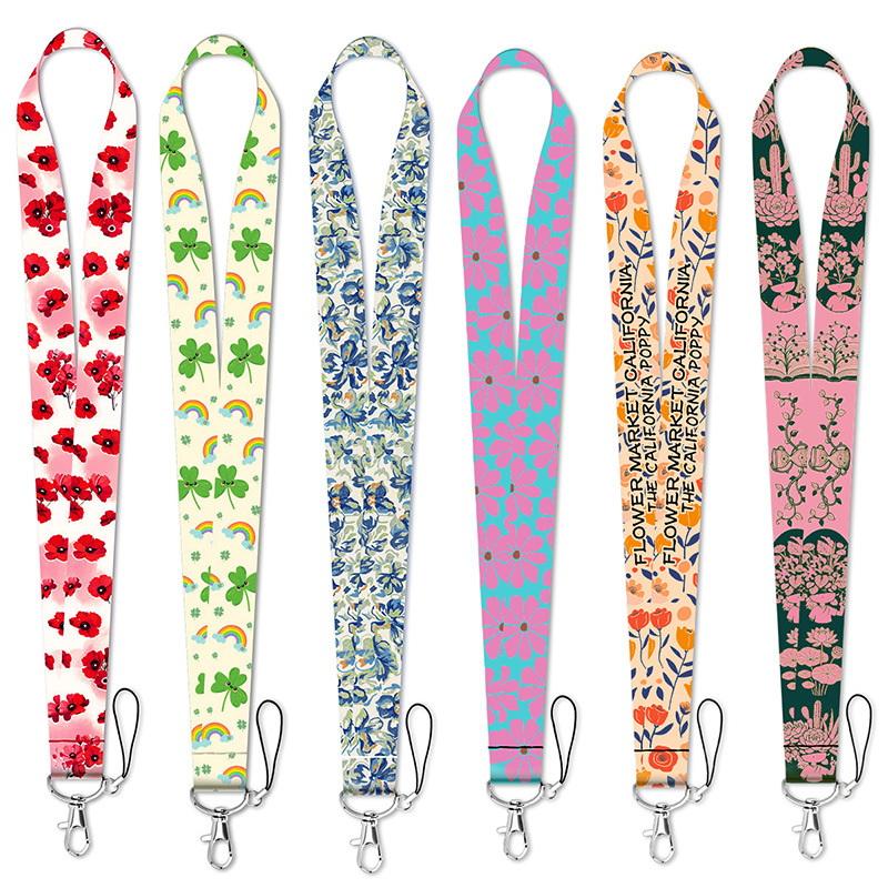 Badge Holder Long Strap Phone Anti-Loss Belt Anti-Loss Lanyard Phone Neck Strap Fresh Flowers Art Mobile Phone Charm Pass