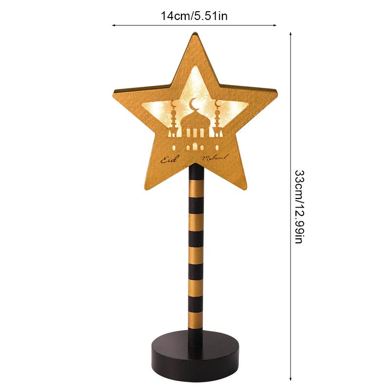 Eid Mubarak Mond Stern Lampe Holz Ornament 2025 Ramadan Kareem Heim Tisch Dekoration LED Licht Laterne Islamische Muslimische Party Geschenk