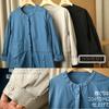 Noichi Coat Spring No Collar Spring Gathered Simple Fashion Chester Dress Single Collarless [1/2plus] [Nibun Plus] Women's (XXL, Blue)