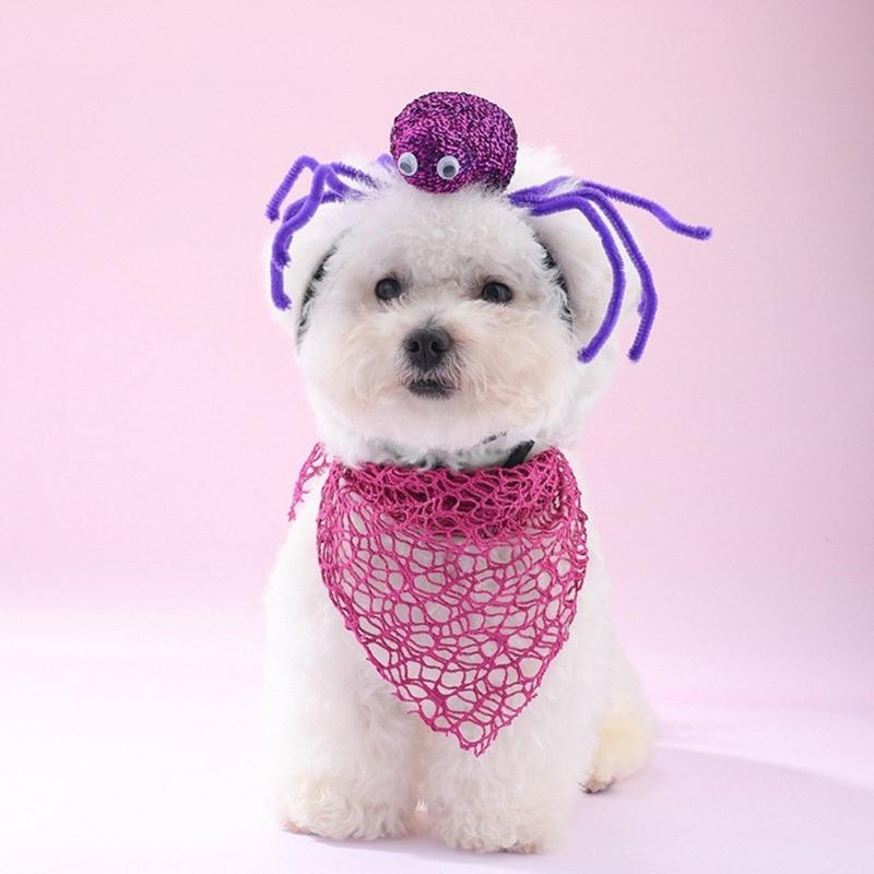 Halloween Pet Costume Dog Cats Neckerchief Cobweb Collar Scarf Pet Birthday Supply Dog Bandana Soft Triangular
