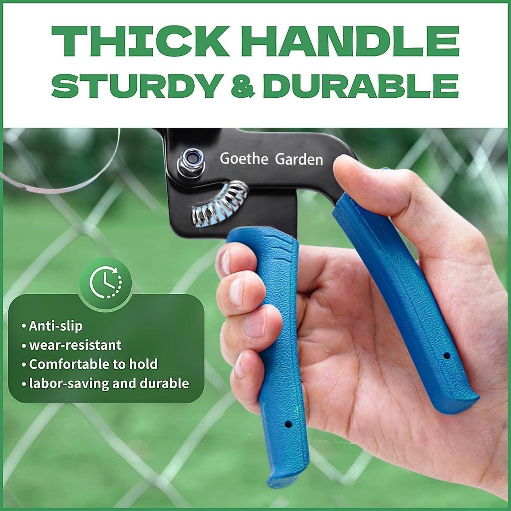 The Goethe Garden Cable Tie Gun Kit is a specialized tool for tightening and cutting stainless steel cable ties. It includes 200 UV-resistant,