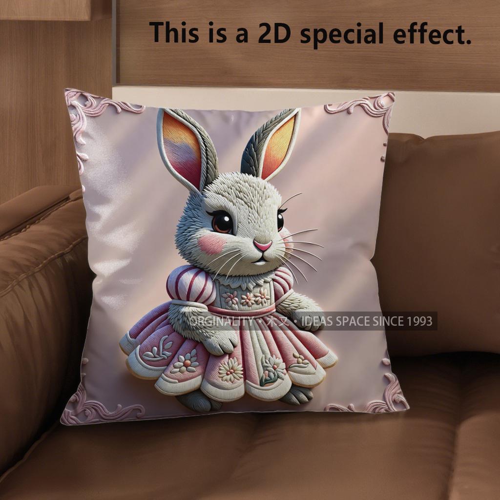 

2D Cute Rabbit Dressed In Dress Pillow Covers Pattern Cushion Cover Suitable For Sofa Bedroom Car Pillow Cover 40x40cm