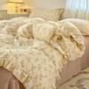 Gentle Floral Aerobic Knitted Cotton Bed Sheet with Lace Double Layered Yarn Duvet Cover Washed Cotton Bed Sheet 3pcs