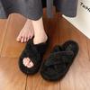 Women’s Cross Band Fur Slippers Indoor Furry Fuzzy Open Toe Shoes Warm Slides Double Straps Slipper Soft Sole Non Slip