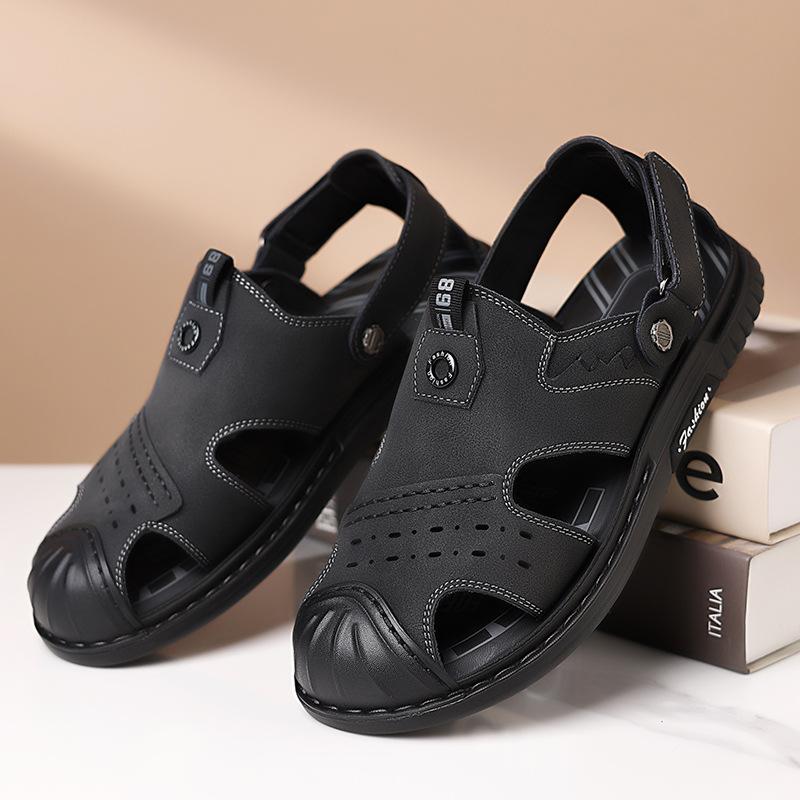 Fashion Solid Color Leather Sandals for Men Fashion Casual New Designer Summer Beach Shoes Male New Designer Outdoor Sandalias Hombre
