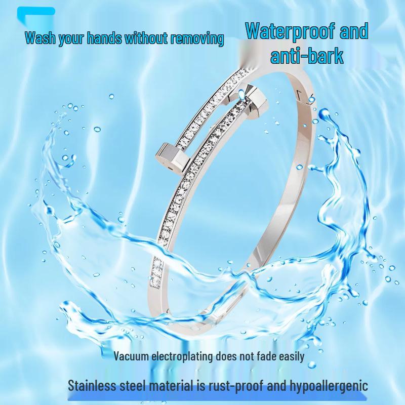 European and American Titanium Steel Nail Bracelet with Diamond Inlay - Colorfast, Versatile, Stainless Steel Wristband