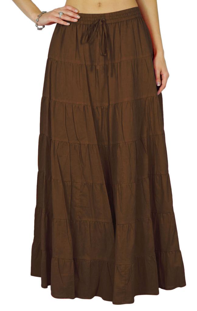 Phagun Damen Sommer Baumwolle Ziegelrot Rock Ethnisches Design Kordelzug Taille -