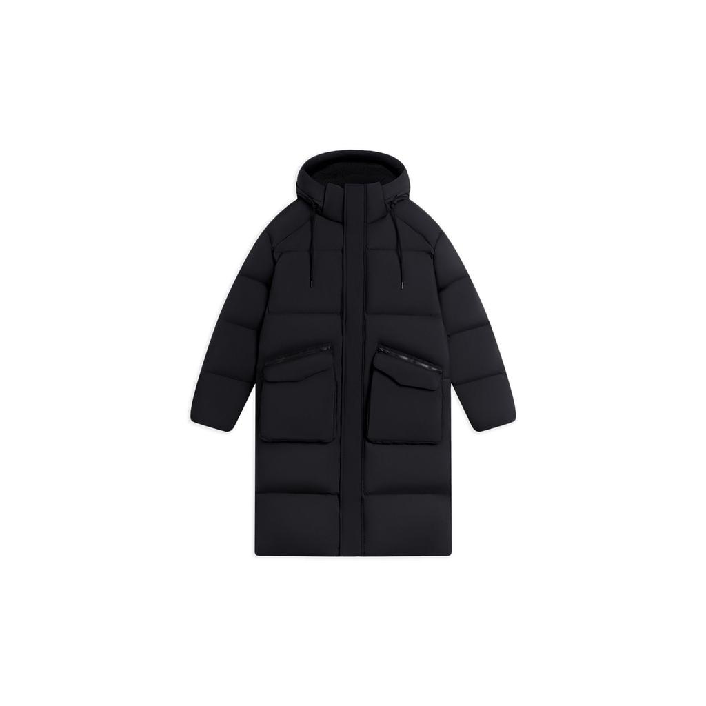 Li Ning Solid Color Long Hooded Down Jacket Unisex Outerwear AYMS373-2