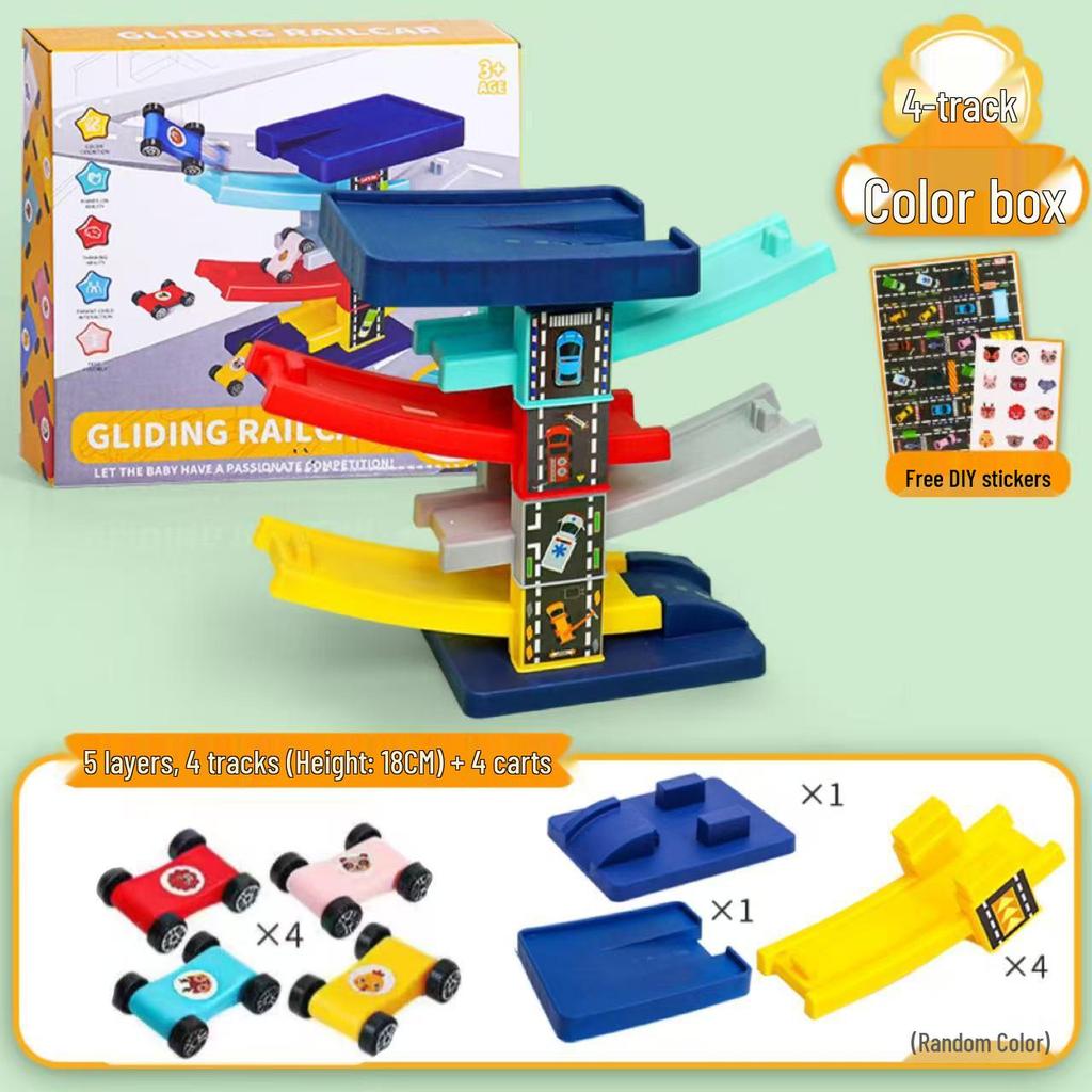 8-Layer Cartoon Sliding Track Toy for Kids with 4 Mini Cars