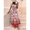 Blue Retro Ethnic Print Vacation Casual Slim Waist Dress Women's Fashion Hot Selling Crossbody Apparel