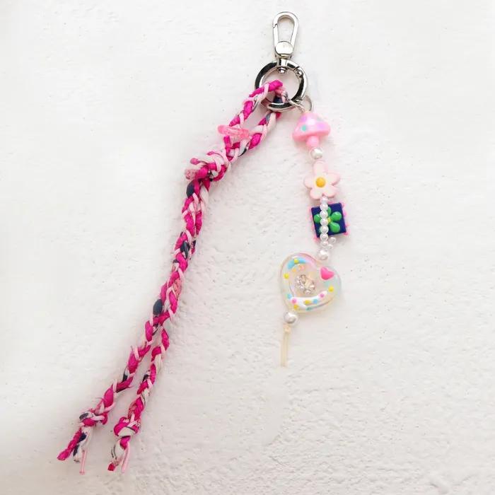 Lucky charm braid keyring strap print silk knot lovely charm bag phone keyring