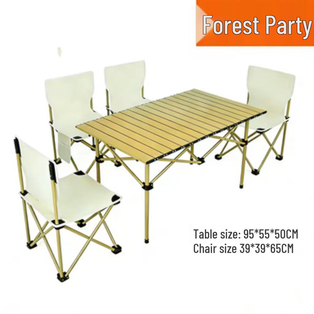 Khaki Portable Outdoor Folding Table and Chair Set with Storage Bag for Camping, Picnics, and Forest Parties.
