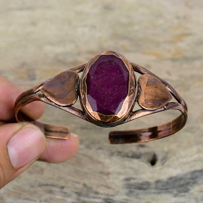 Faceted Kashmir Ruby Bangle Electroformed Copper Gemstone Cuff Bracelet Adjustable Bangle Handmade Cuff Electroformed Jewelry Gifts For Mom