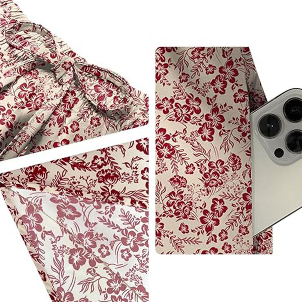 Yousheng Maxirock Verstellbarer Kordelzug Elastischer Hoher Bund Langer Rock mit Großem Saum Blumendruck Taschen Damenrock