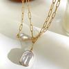 Elegant Double Layer Baroque Pearls Necklace Stainless Steel Adjustable Chain Everyday Jewelry Accessory Gift