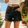 Women's Casual Denim Shorts with Washed Distressed Design Frayed Hem Stretch Fabric High Waist Classic Fit