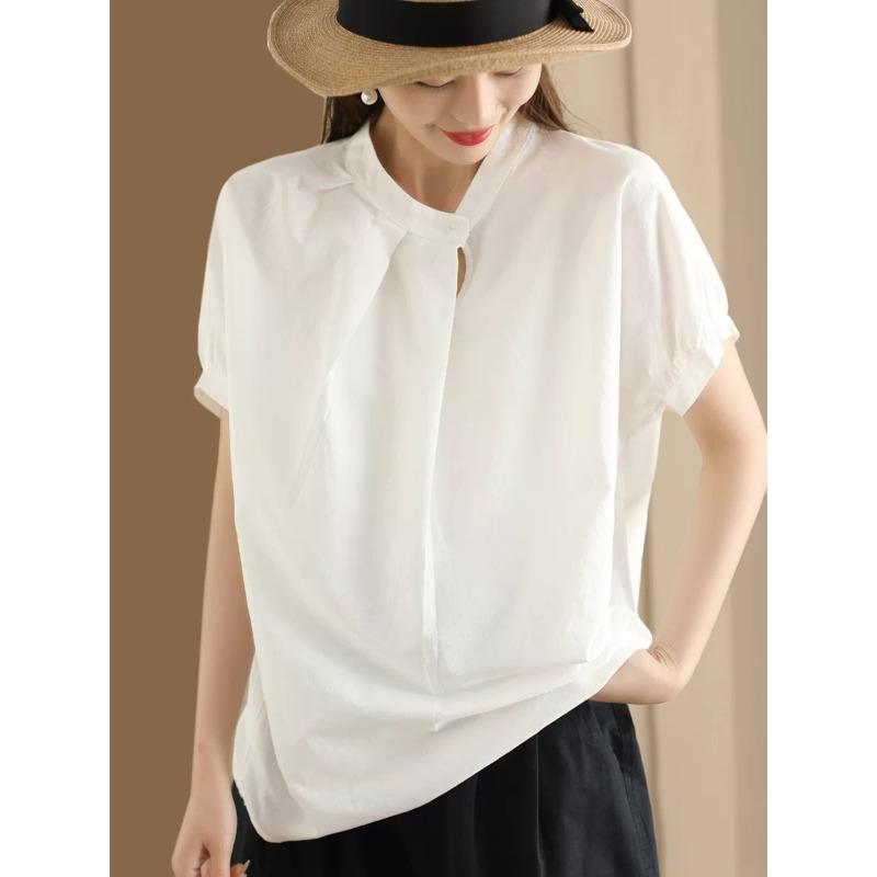 DIMANAF 2026 Summer New Plus Size Women Blouse Shirt Elegant Lady Tops T-Shirt Solid Cotton Fashion Casual Clothing