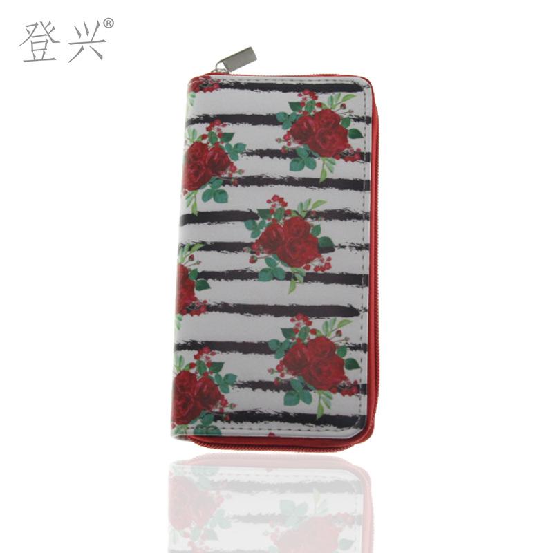 Ny plånbok med dragkedja och blommönster, plånbok med blommor och fåglar.