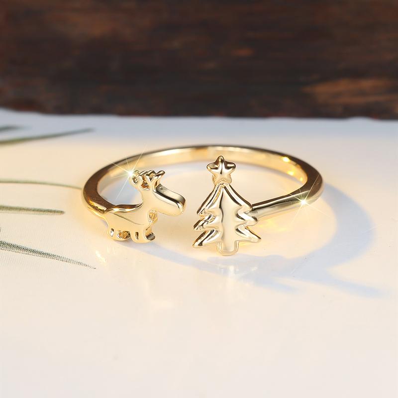 

Модные золотые кольца в виде елки с изображением лося для женщин, рождественских вечеринок, праздничных украшений, подарков золотой