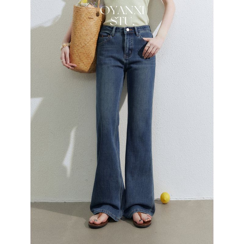 

Упряжь Оуян Си Основной цвет Джинсовый синий Подметание пола Широкие штанины Высокая талия Ретро Микро-расклешенные джинсы Женские 2025 Новинка Cowboy Blue(Denim-In Stock) XS