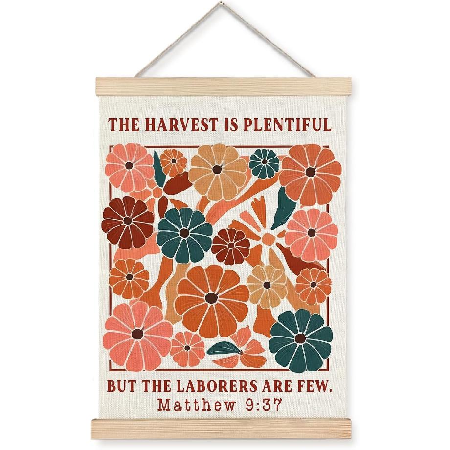 Yomisex Vibrant Floral Christian Wall Art Poster, Christian Room Decor, Matthew 9:37 Bible Verse Scripture Religious Canvas Prints Wall Art Framed 03-Vibrant Floral
